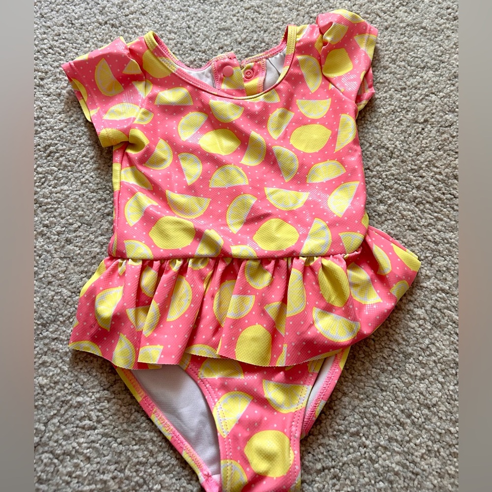 Vibrant Lemon Print girls swimsuit 3T